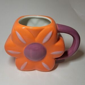 Room Essentials Orange and Purple Flower Ceramic Mug Hippie Boho